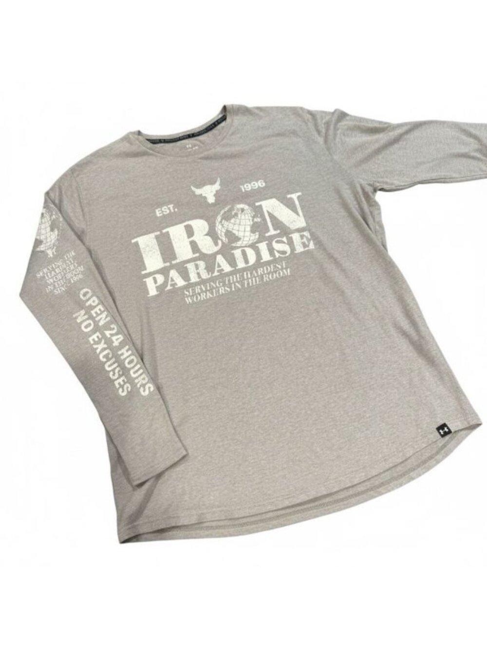 Under Armour × Project Rock Sz 2XL Iron Paradise Long Sleeve Gray Graphic Shirt